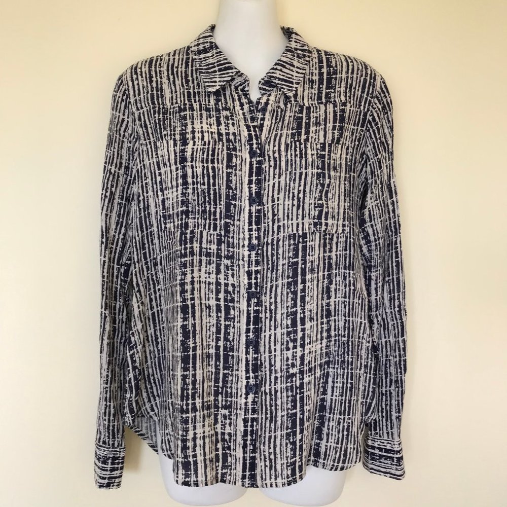 Anthropologie Sammie Holding Horses Button Front Blouse Shirt Oversize BluePrint